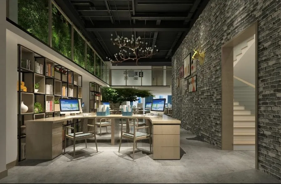 Kantoor decoratie planten en schilderijen