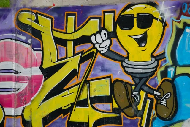 Kantoor ideeën voor aan de muur zijn bijvoorbeeld graffiti voor een industriële kantoorinrichting - Planeka 