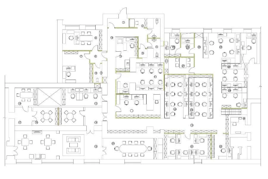 Plattegrond met kantoorindeling