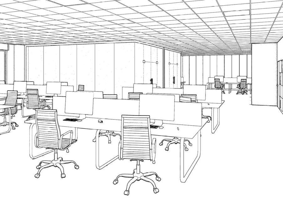 Interieur schets design kantoor